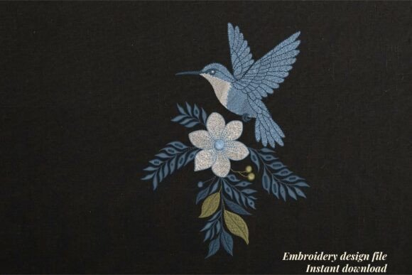 A Graceful Blue Hummingbird Embroidery for Personalized Gifts